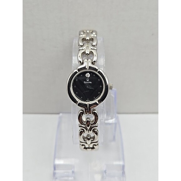 Bulova A3 Womens Diamond Quartz Watch Silver Bracelet Black Dial New Battery - Picture 1 of 10